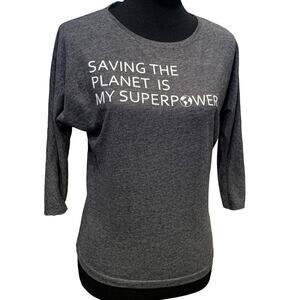 Handmade Upcycled XS Saving the Planet is My Superpower Cotton Blend T-Shirt
